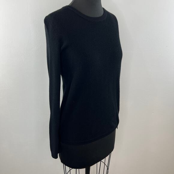 VINCE Black Ribbed Knit Crewneck Side Zip Pullover Sweater V263576024 Women XS - Picture 2 of 8